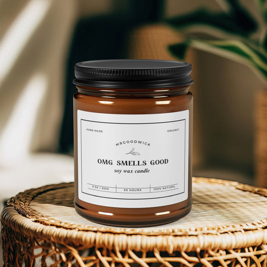 OMG Smells Good Scented Soy Candle - Amber Jar (Multi-Size, Eco-Friendly)