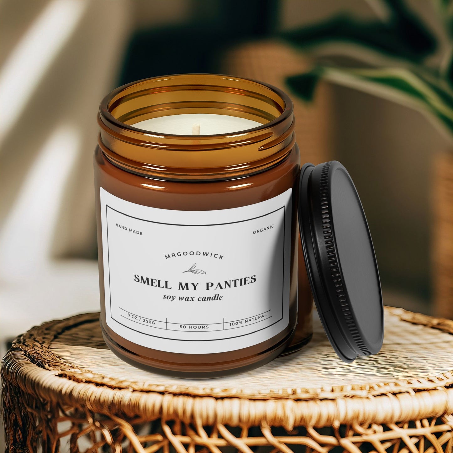 Humorous Scented Soy Candle - 'Smell My Panties' - 100% Natural, Multi-Size Amber Jar for Fun Gifting